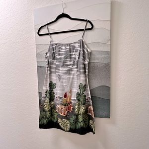 Vintage Grey Hawaiian Print Cotton Dress Size Medium